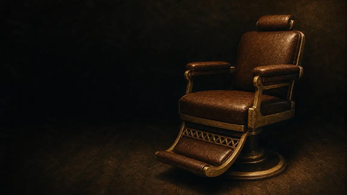The gold and leather barber chair under one light